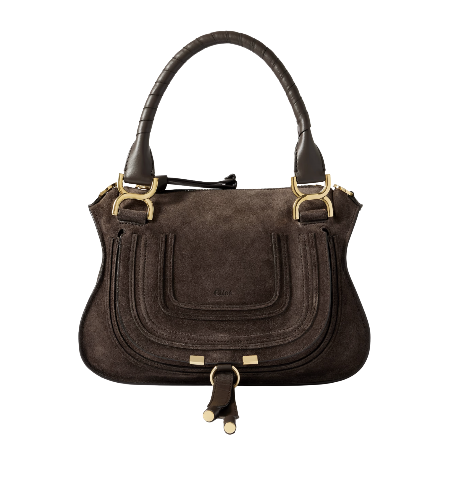 Chloé Marcie Small Leather-Trimmed Suede Shoulder Bag